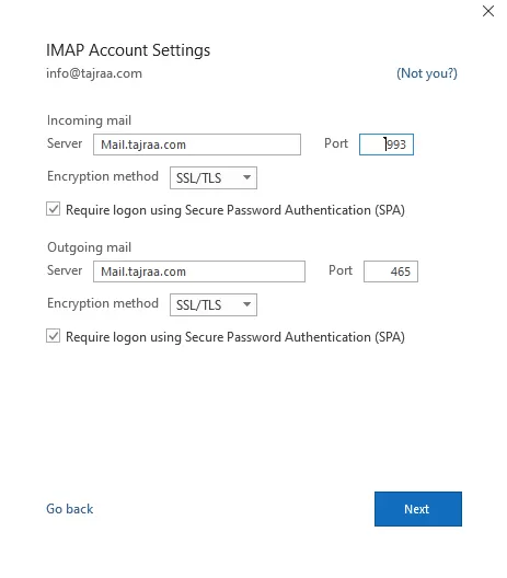 فتح ايميل info على تطلبيق outlook